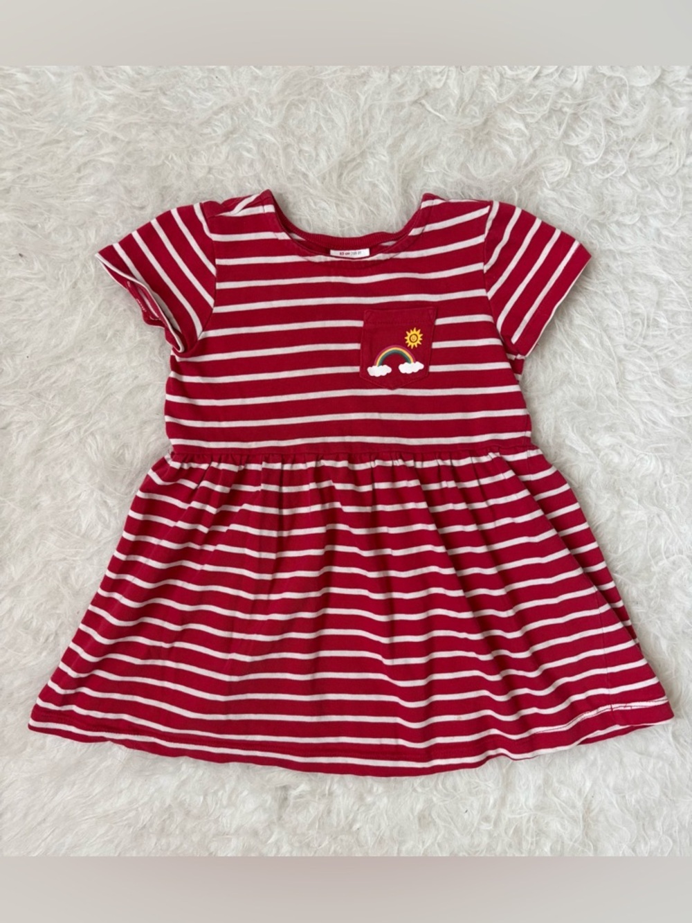 Hanna Andersson Girl’s Festive Red & White Striped Dress with Rainbow Pocket